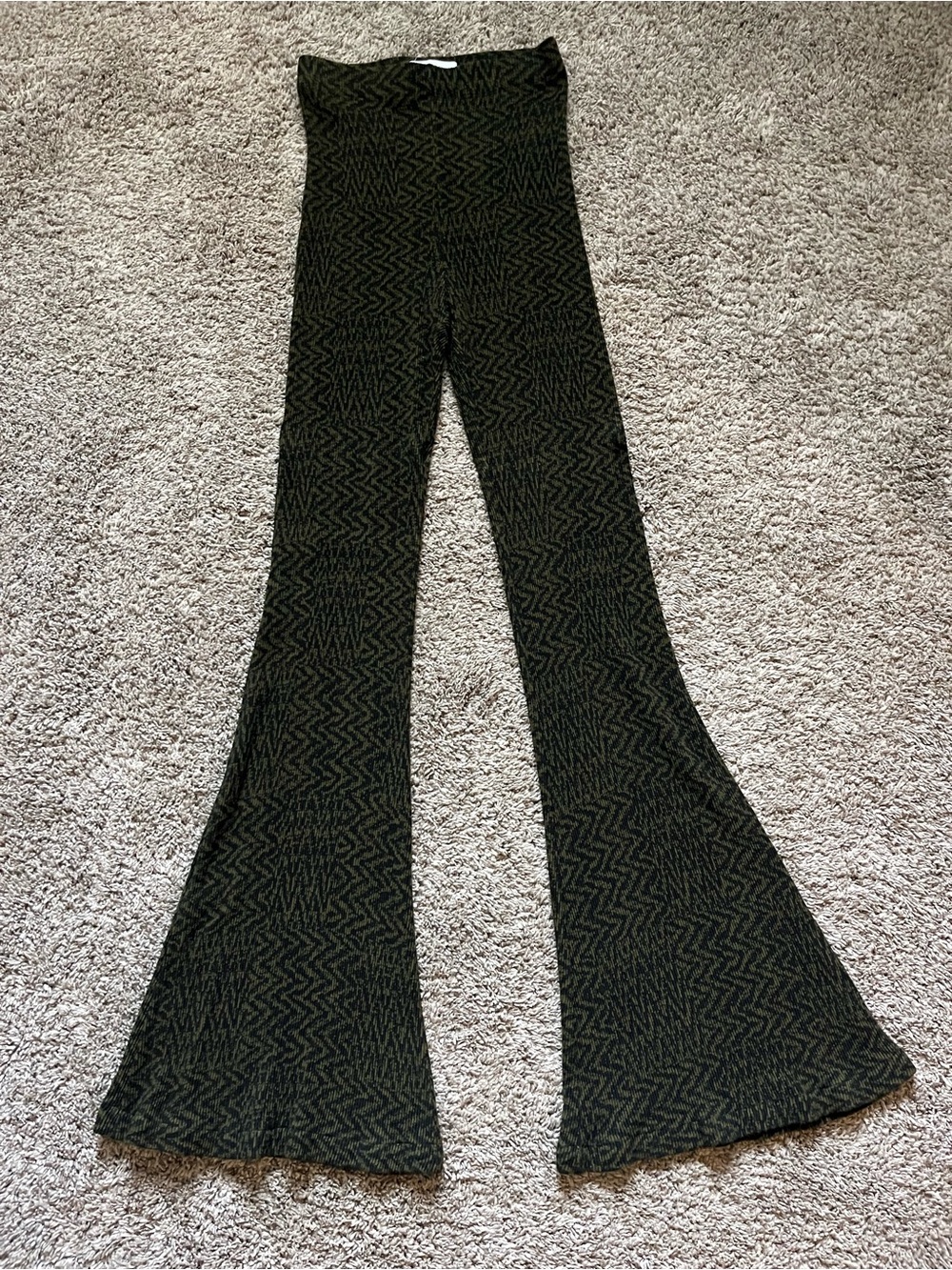 beaufille Black & Olive Chevron Flared Knit Pants